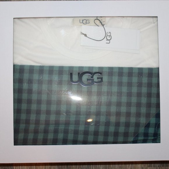 NWT UGG MEN'S FLANNEL PLAID PAJAMA PANTS AND LS CREW NECK T SHIRT SET GREEN NAVY - Picture 1 of 3